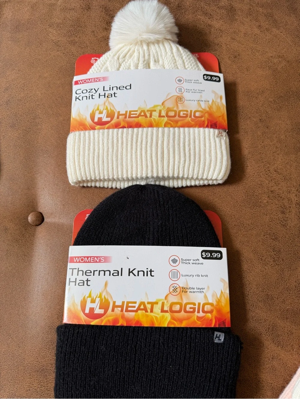 Women's Knit Hat Set — Ivory Pom & Black Thermal Beanie